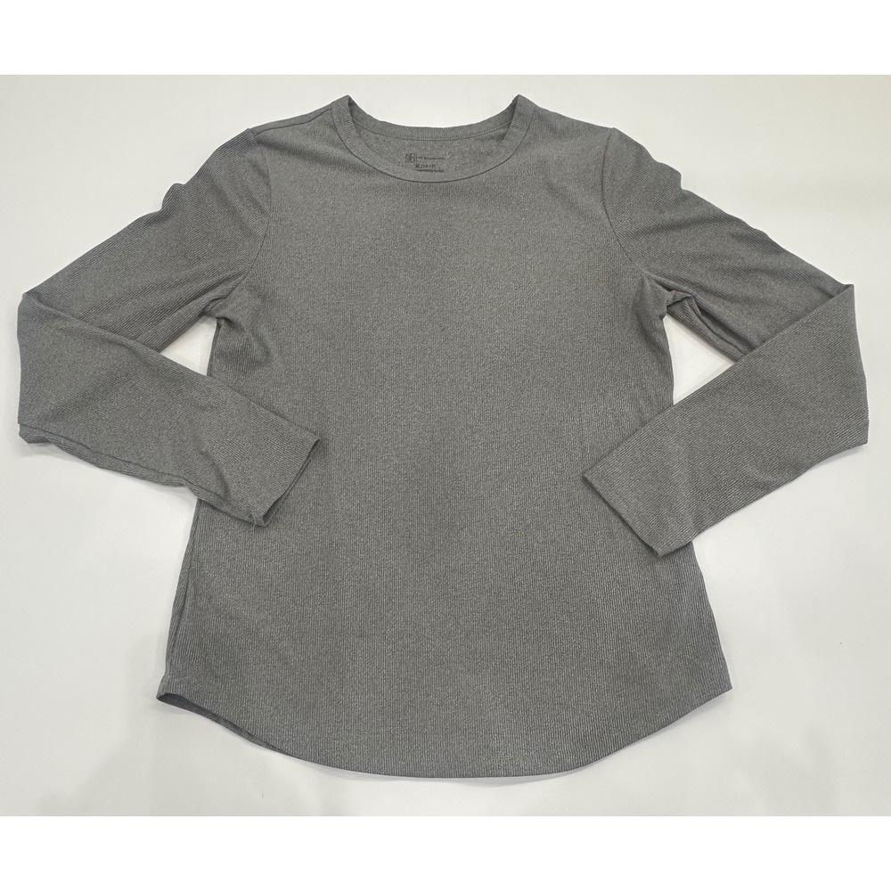 No Boundaries Womens XL 15-17 Grey Ribbed Crew Neck Long Sleeve Top Shirt